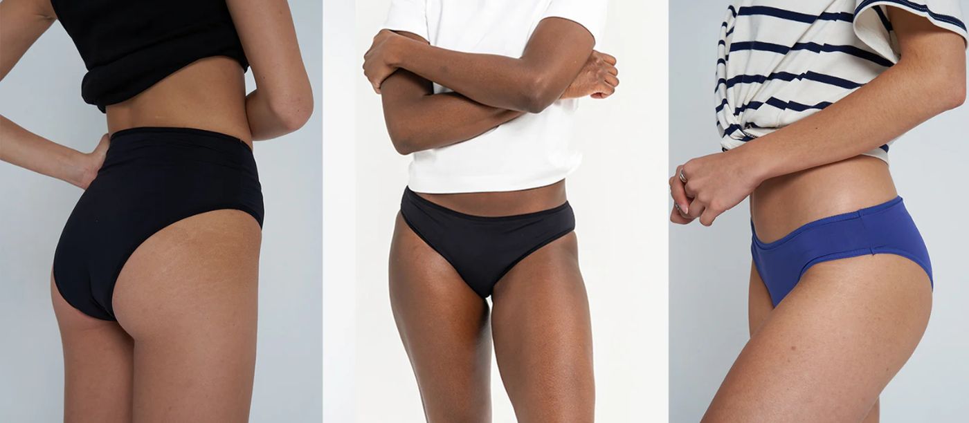 Trois femmes portant des culottes menstruelles FLOWCARE